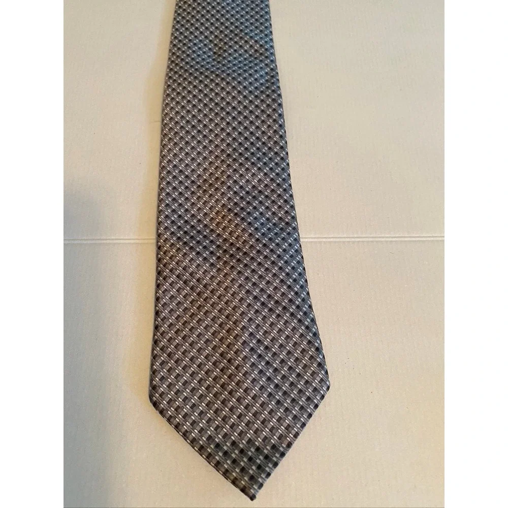 Umberto Frasi‎ Mens Tie Grey Brown Black Micro Check Handmade Polyester Necktie